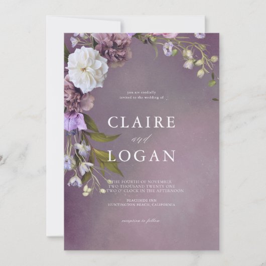 Invitation Élégant Mariage floral violet subtil (Devant)