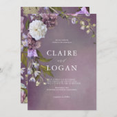 Invitation Élégant Mariage floral violet subtil (Devant / Derrière)
