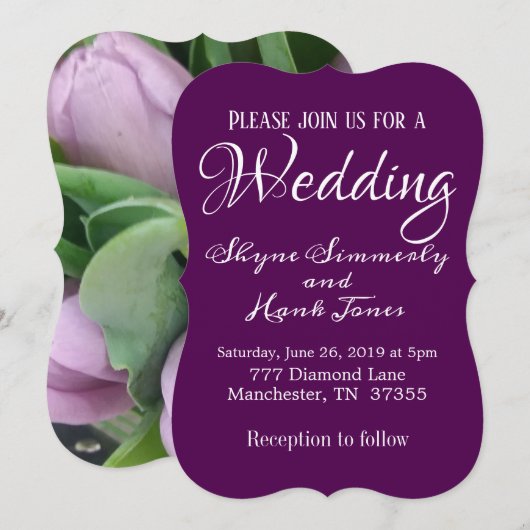 Invitation Élégant Mariage floral violet ultra violet (Devant / Derrière)