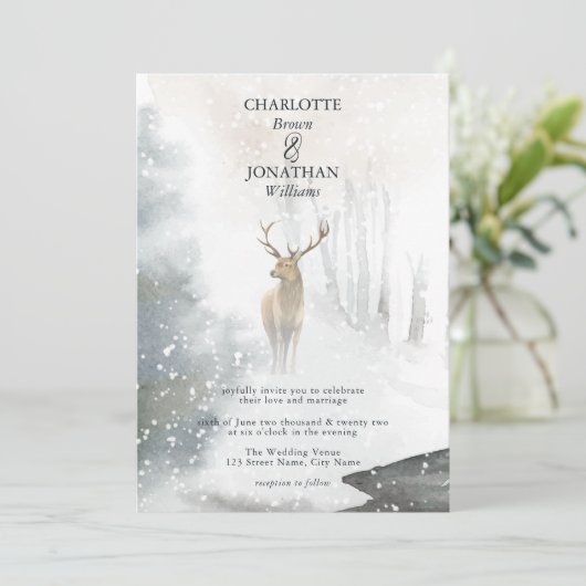Invitation Élégant Mariage forestier enchanté d'hiver (Debout devant)