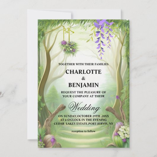 Invitation Élégant Mariage forestier enchanté vert (Devant)
