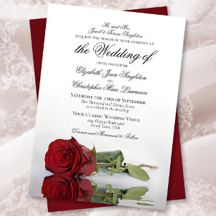 Invitation Élégant Mariage Formal Rose Rouge à longue tige