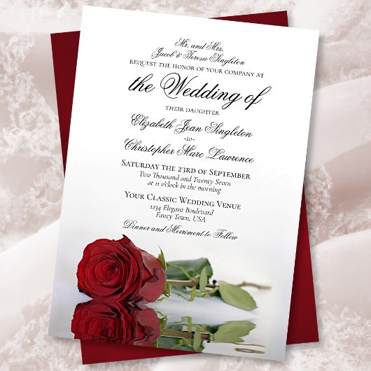 Invitation Élégant Mariage Formal Rose Rouge à longue tige