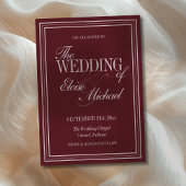Invitation Élégant Mariage Formel Rouge Bourgogne Script 