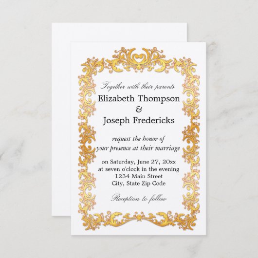 Invitation Élégant Mariage frontalier Gold Vine (Devant / Derrière)
