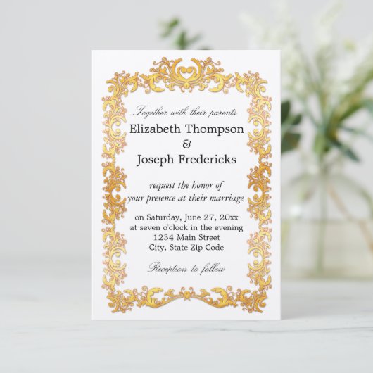 Invitation Élégant Mariage frontalier Gold Vine (Debout devant)