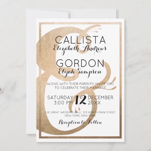 Invitation Élégant Mariage frontière de l'esperluette blanche (Devant)