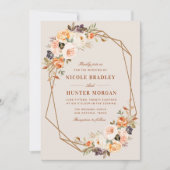 Invitation élégant mariage géométrique à fleurs à automne (Devant)
