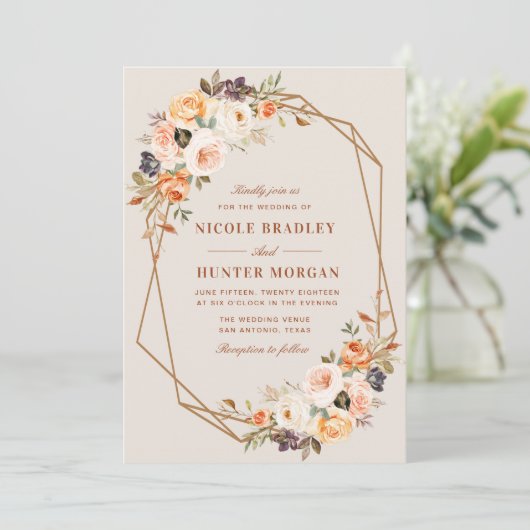 Invitation élégant mariage géométrique à fleurs à automne (Debout devant)