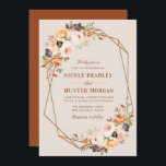 Invitation élégant mariage géométrique à fleurs à automne<br><div class="desc">Un design floral en terre cuite automne avec un cadre géométrique avec du texte au milieu. L'or,  le blush et le marron sont parfaits pour vos thèmes rustiques,  d'été et mariages de automne.</div>