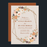Invitation élégant mariage géométrique à fleurs à automne<br><div class="desc">Un design floral en terre cuite automne avec un cadre géométrique avec du texte au milieu. L'or,  le blush et le marron sont parfaits pour vos thèmes rustiques,  d'été et mariages de automne.</div>
