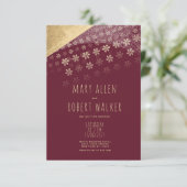 Invitation Elégant mariage géométrique à fleurs d'or bordeaux (Debout devant)
