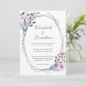 Invitation Élégant Mariage géométrique bleu violet (Debout devant)