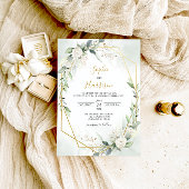Invitation Elégant Mariage géométrique et verdure or