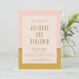 Invitation Élégant Mariage géométrique moderne rose et moutar