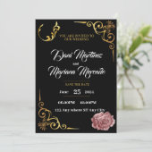 Invitation Élégant mariage géométrique noir et blanc i (Debout devant)