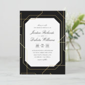 Invitation Elégant Mariage géométrique noir et or (Debout devant)