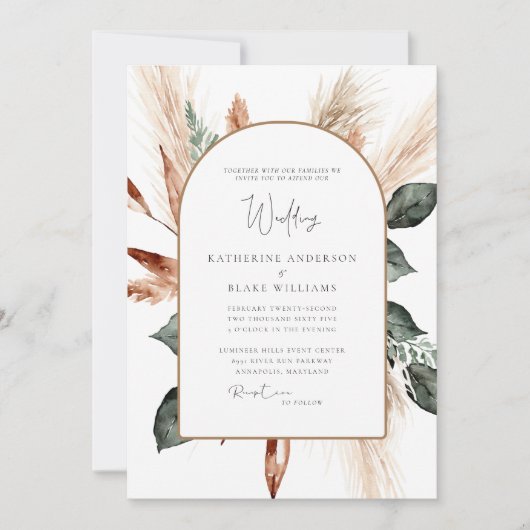 Invitation Élégant Mariage géométrique Pampas Sage (Devant)
