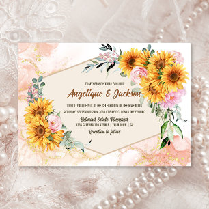 Invitation Élégant Mariage géométrique tournesol rose rose