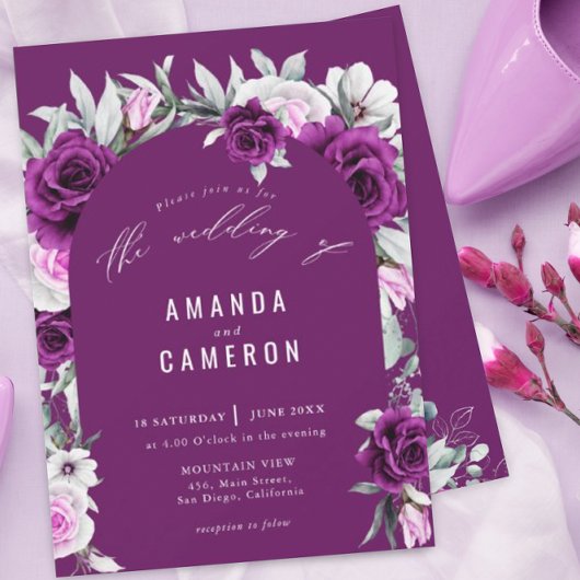Invitation Elégant Mariage géométrique violet rustique