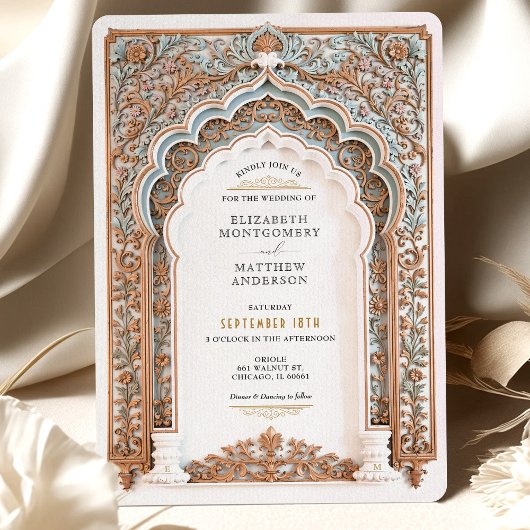 Invitation Elégant Mariage Gold & Blue Filigree
