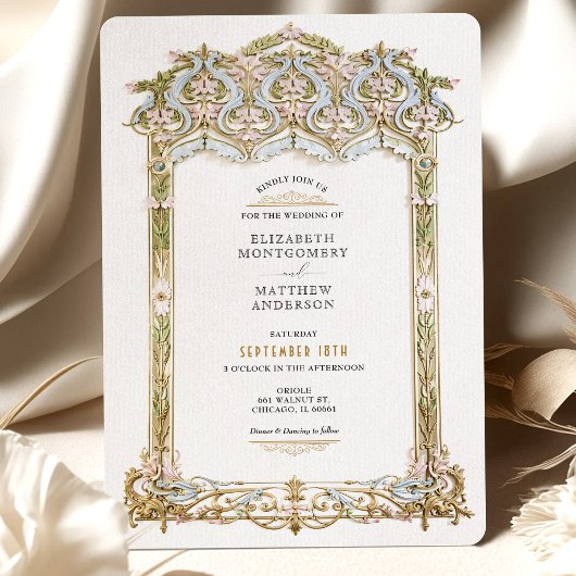 Invitation Elégant Mariage Gold & Blue Filigree