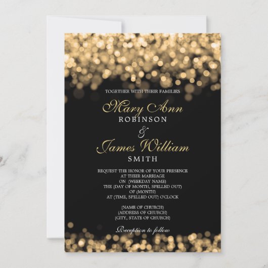 Invitation Élégant Mariage Gold Lights (Devant)