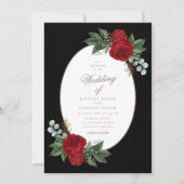 Invitation Élégant Mariage Gold Script Red Peonies (Devant)