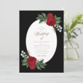 Invitation Élégant Mariage Gold Script Red Peonies (Debout devant)