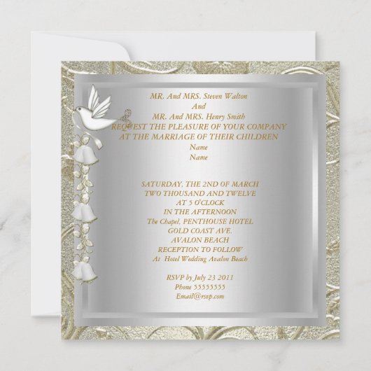Invitation Elégant mariage Gold Silver White Dove Damask (Dos)