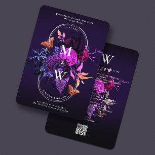 Invitation Élégant Mariage gothique Boho foncé violet Botaniq
