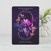 Invitation Élégant Mariage gothique Boho foncé violet Botaniq (Debout devant)