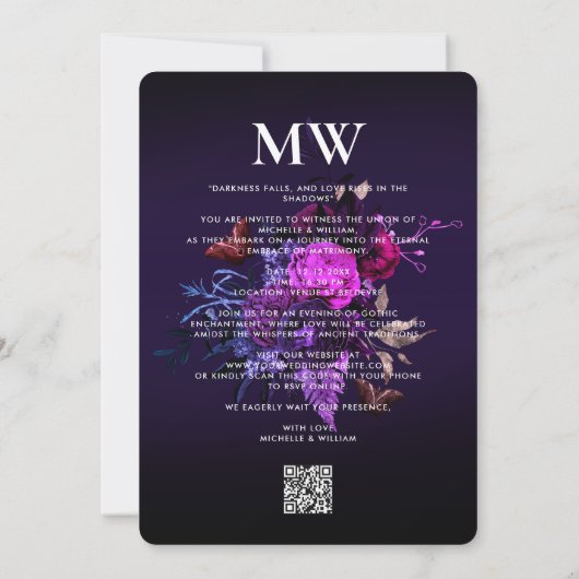 Invitation Élégant Mariage gothique Boho foncé violet Botaniq (Dos)