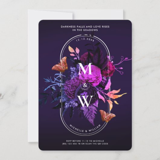 Invitation Élégant Mariage gothique Boho foncé violet Botaniq (Devant)