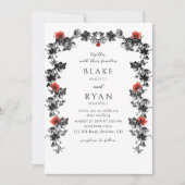 Invitation Élégant Mariage gothique noir et rouge victorien (Devant)