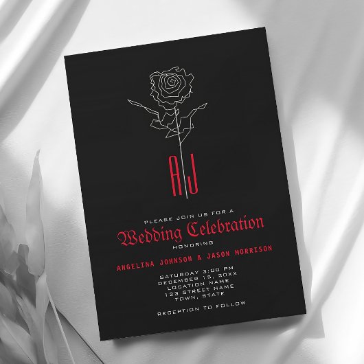 Invitation Élégant Mariage gothique rouge et noir