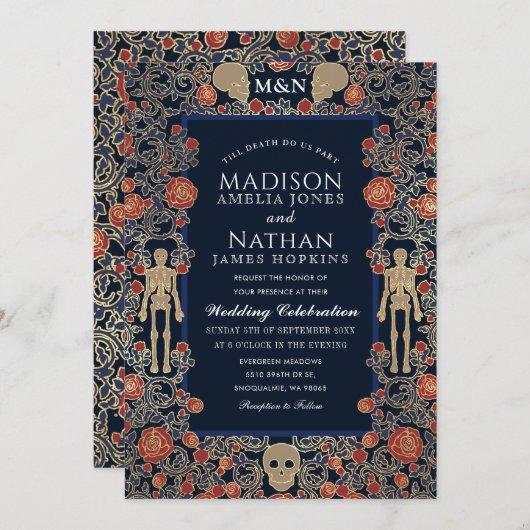 Invitation Élégant Mariage gothique victorien Gold Foil (Devant / Derrière)