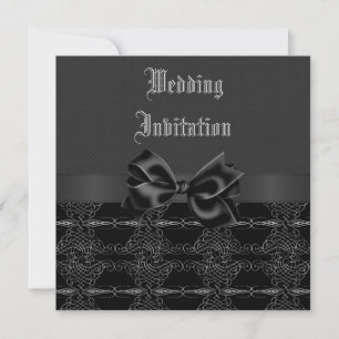 Invitation Élégant Mariage gothique Vintage noir et argent