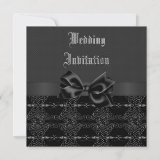 Invitation Élégant Mariage gothique Vintage noir et argent