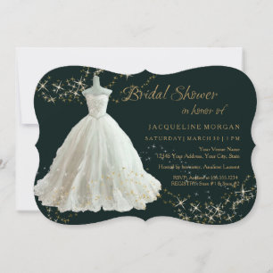 Invitation Élégant Mariage Gown Gold Sparkle Fête des mariées