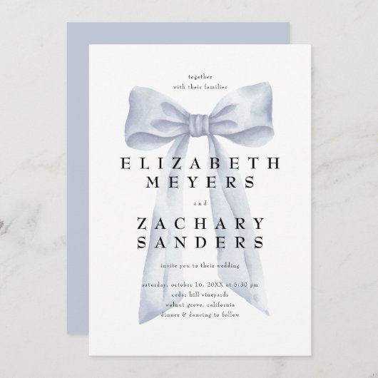 Invitation Élégant Mariage Grey Bow (Devant / Derrière)