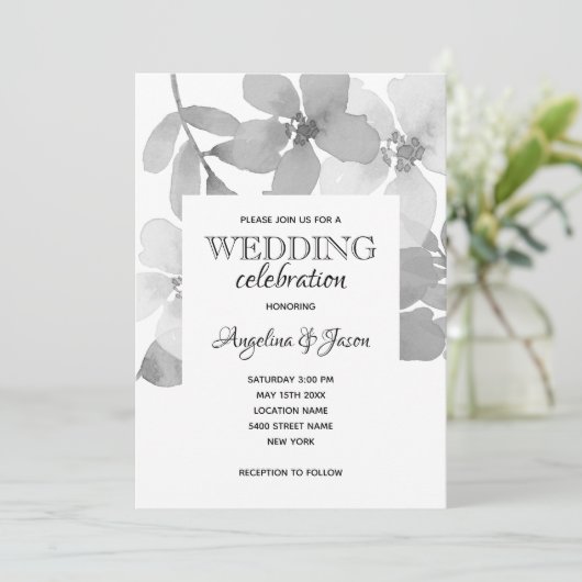 Invitation Élégant Mariage gris (Debout devant)