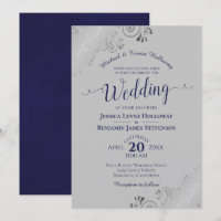 Elégant Mariage gris bleu marine en dentelle d'arg