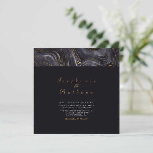 Invitation Elégant mariage gris or Agate Motif en marbre (Debout devant)