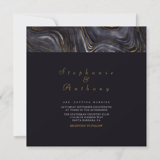 Invitation Elégant mariage gris or Agate Motif en marbre (Devant)