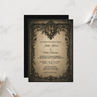 Invitation Élégant Mariage Halloween Gothique Vintage