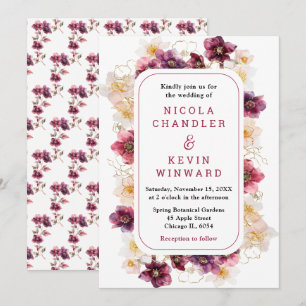 Invitation Élégant Mariage Hiver Hellebore Floral Bourgogne