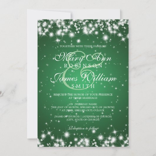 Invitation Élégant Mariage Hiver Vert étincelant (Devant)