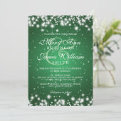Invitation Élégant Mariage Hiver Vert étincelant (Debout devant)