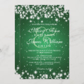 Invitation Élégant Mariage Hiver Vert étincelant (Devant / Derrière)